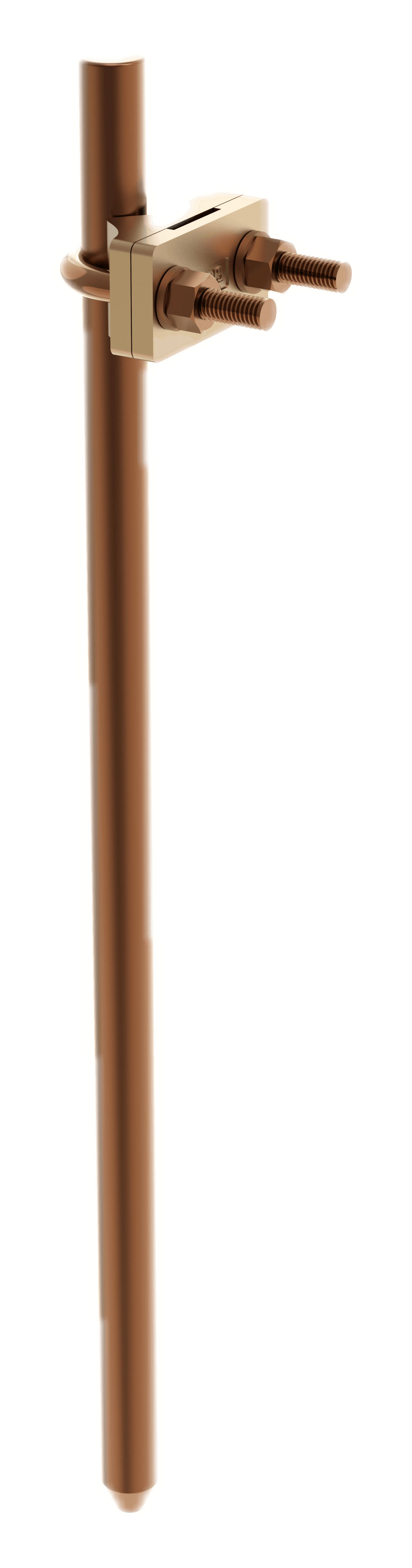 Two-plate Type E clamp mounted to a vertical rod