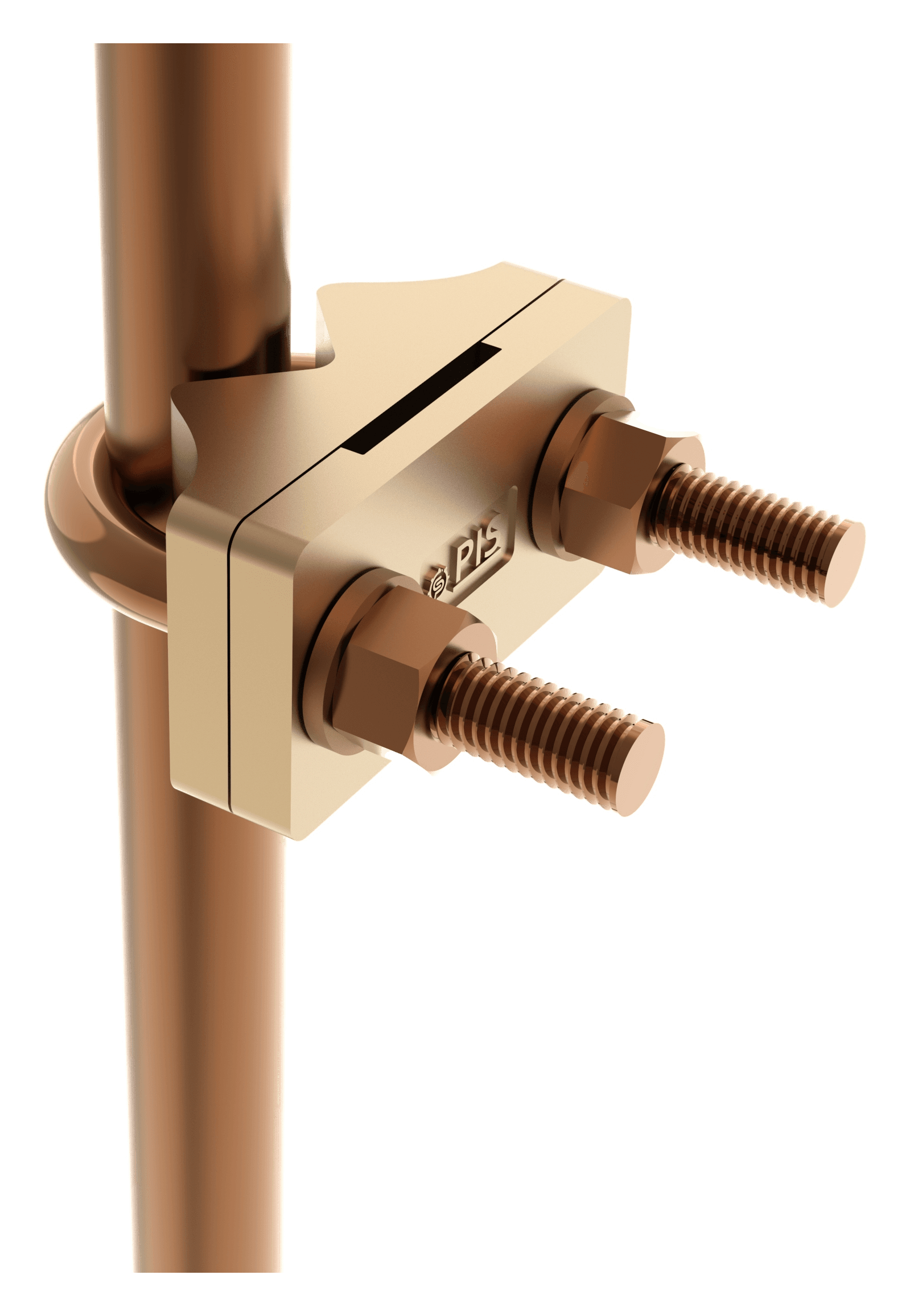Two-plate Type E clamp mounted to a vertical rod