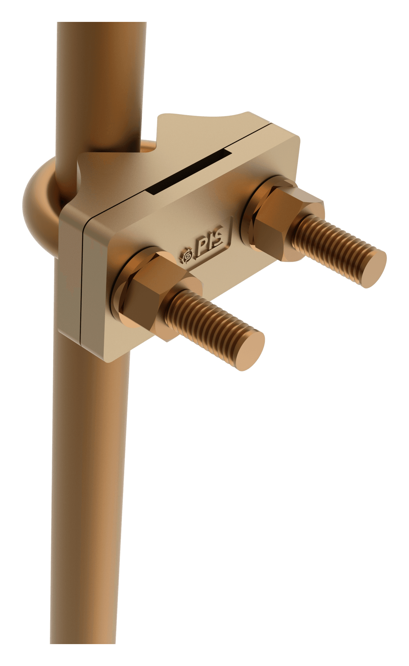 Two-plate Type E clamp mounted to a vertical rod