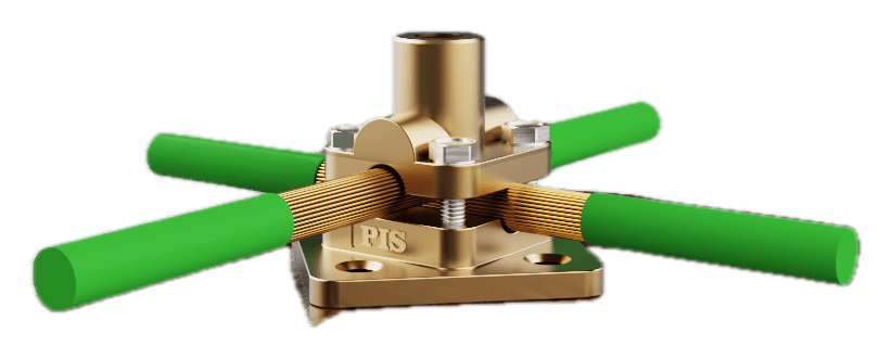 Threaded base socket and four-way round-conductor clamping plates