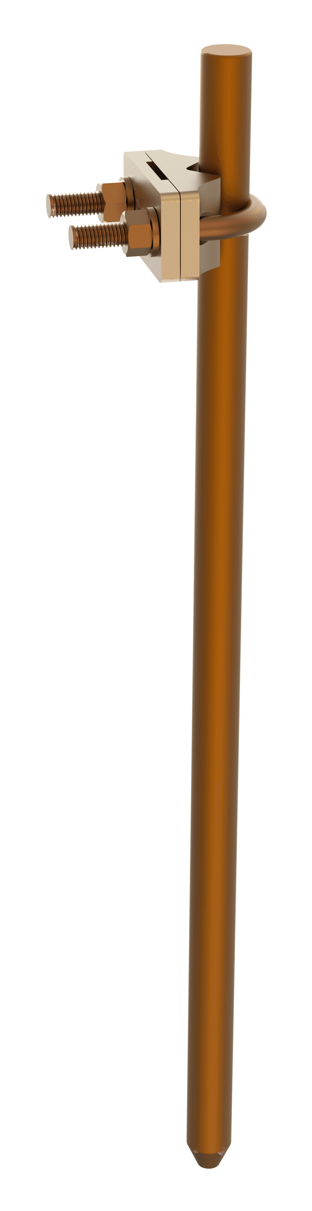 Two-plate Type E clamp mounted to a vertical rod