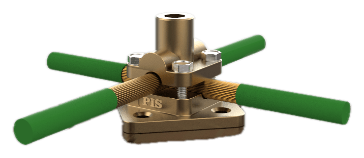 Threaded base socket and four-way round-conductor clamping plates