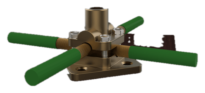 Threaded base socket and four-way round-conductor clamping plates
