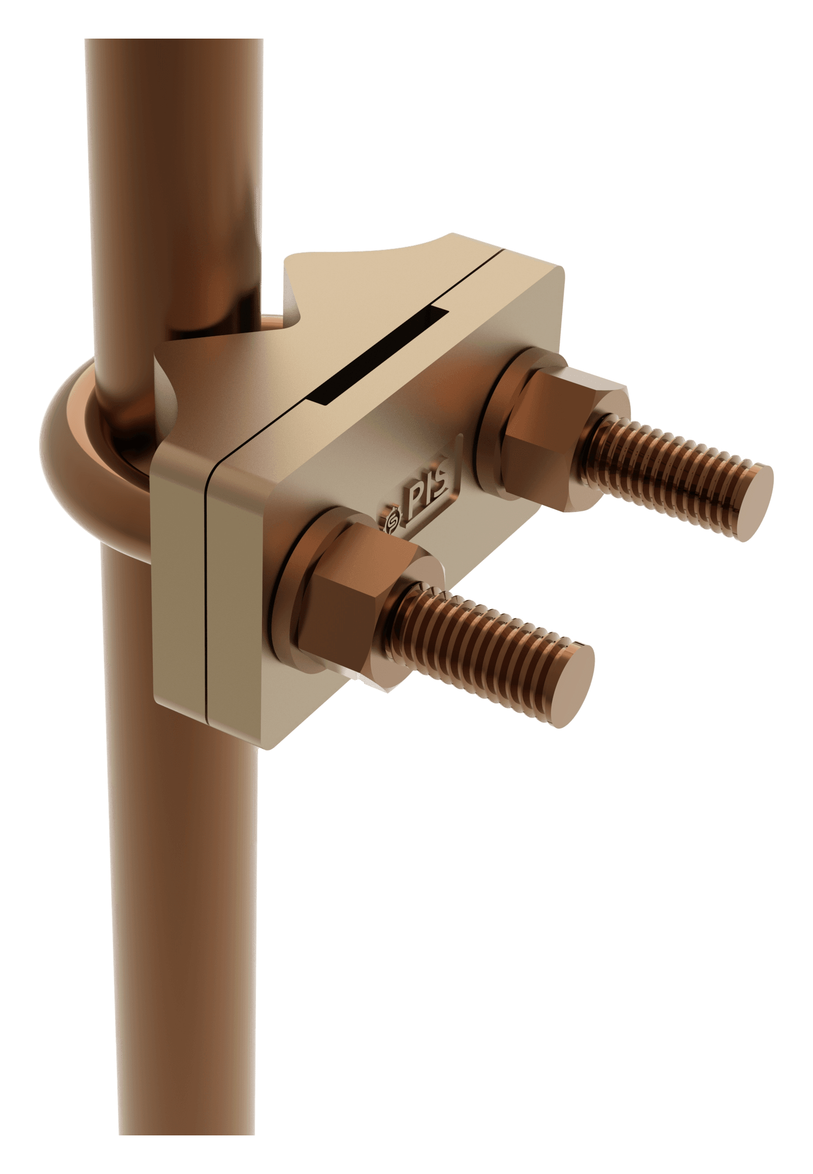 Two-plate Type E clamp mounted to a vertical rod