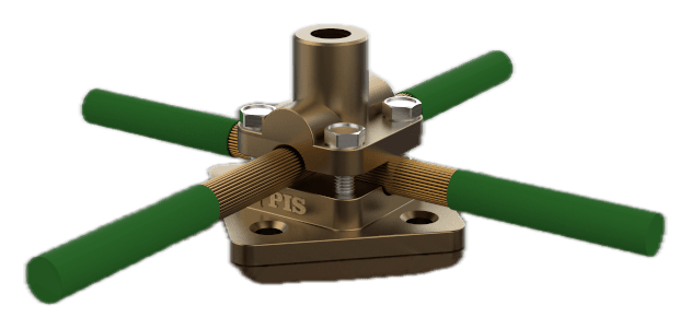 Threaded base socket and four-way round-conductor clamping plates